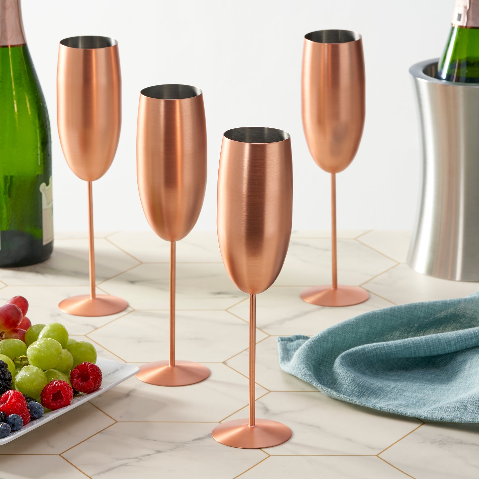 Stainless Steel Matte Rose Gold Champagne Flutes