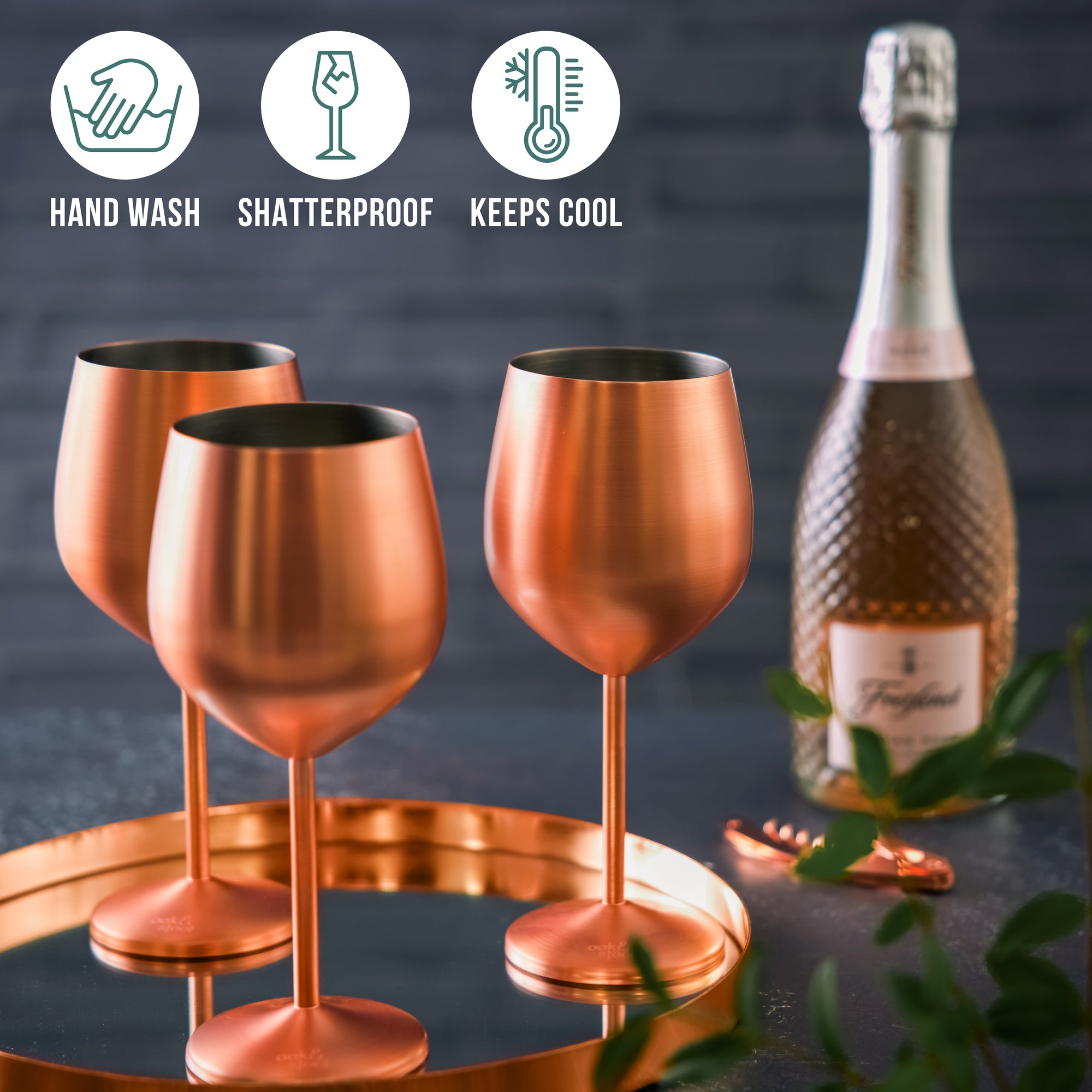 Stainless Steel Matte Rose Gold Wine Glasses