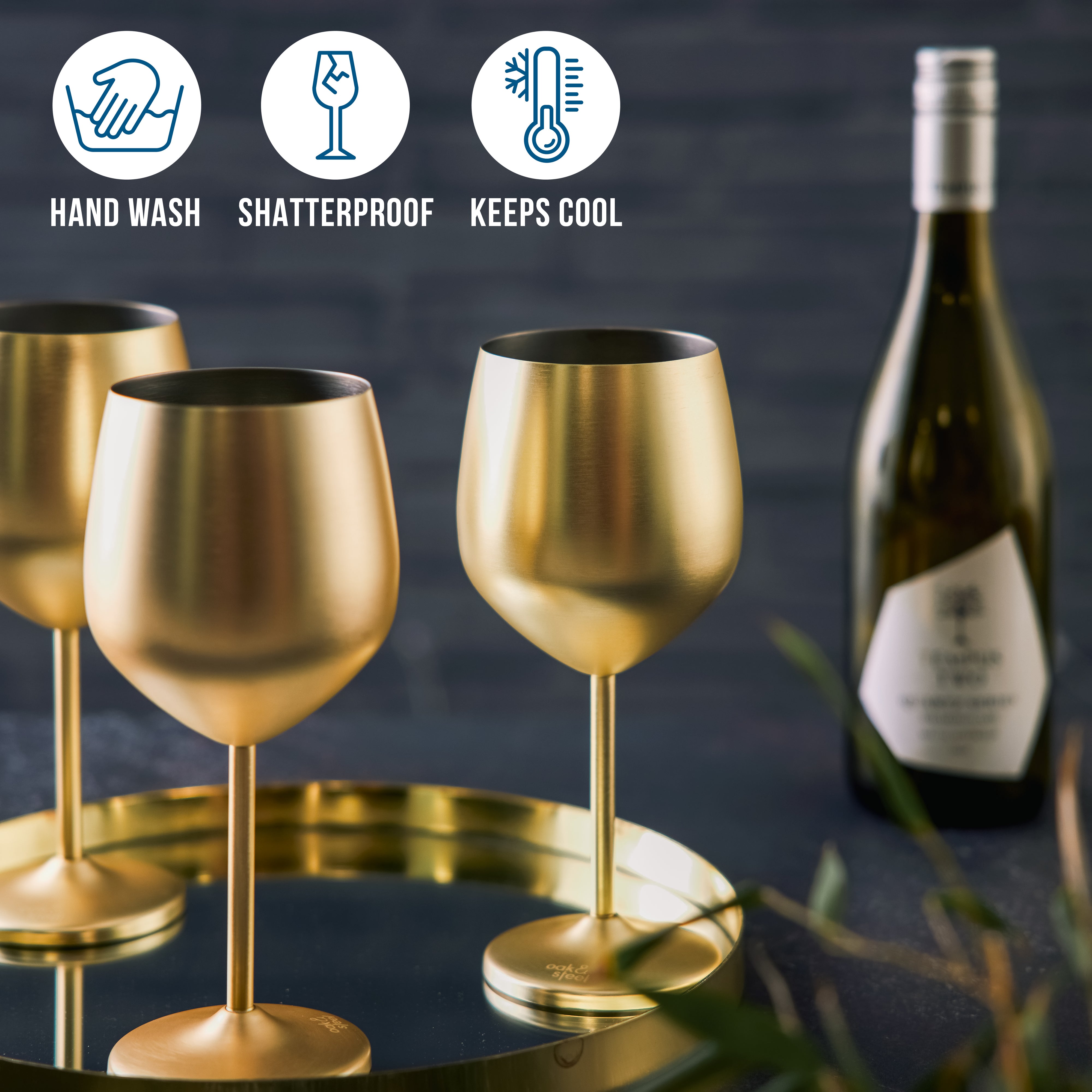 4 Matte Gold Stainless Steel Wine Glasses