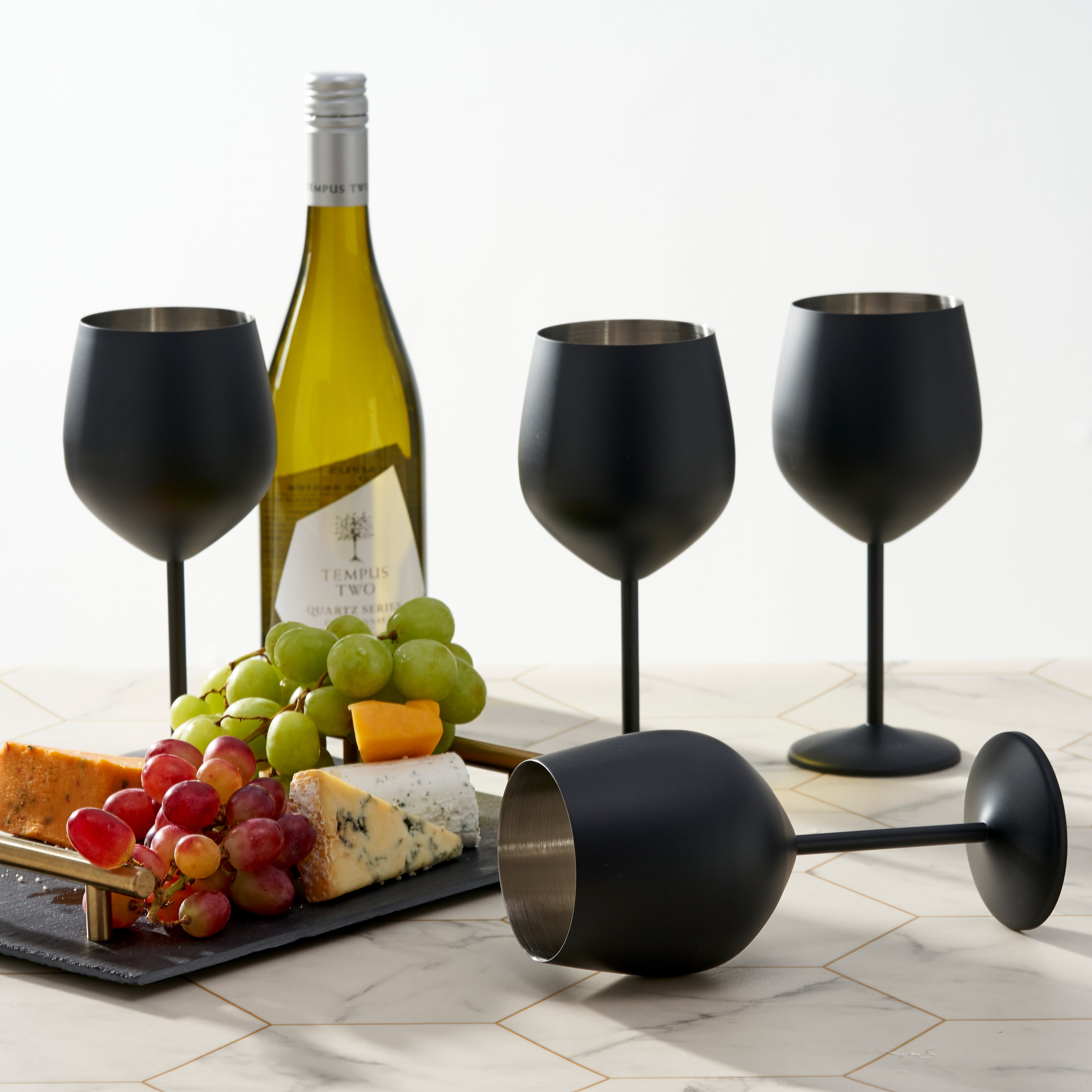 4 Matte Black Stainless Steel Wine Glasses