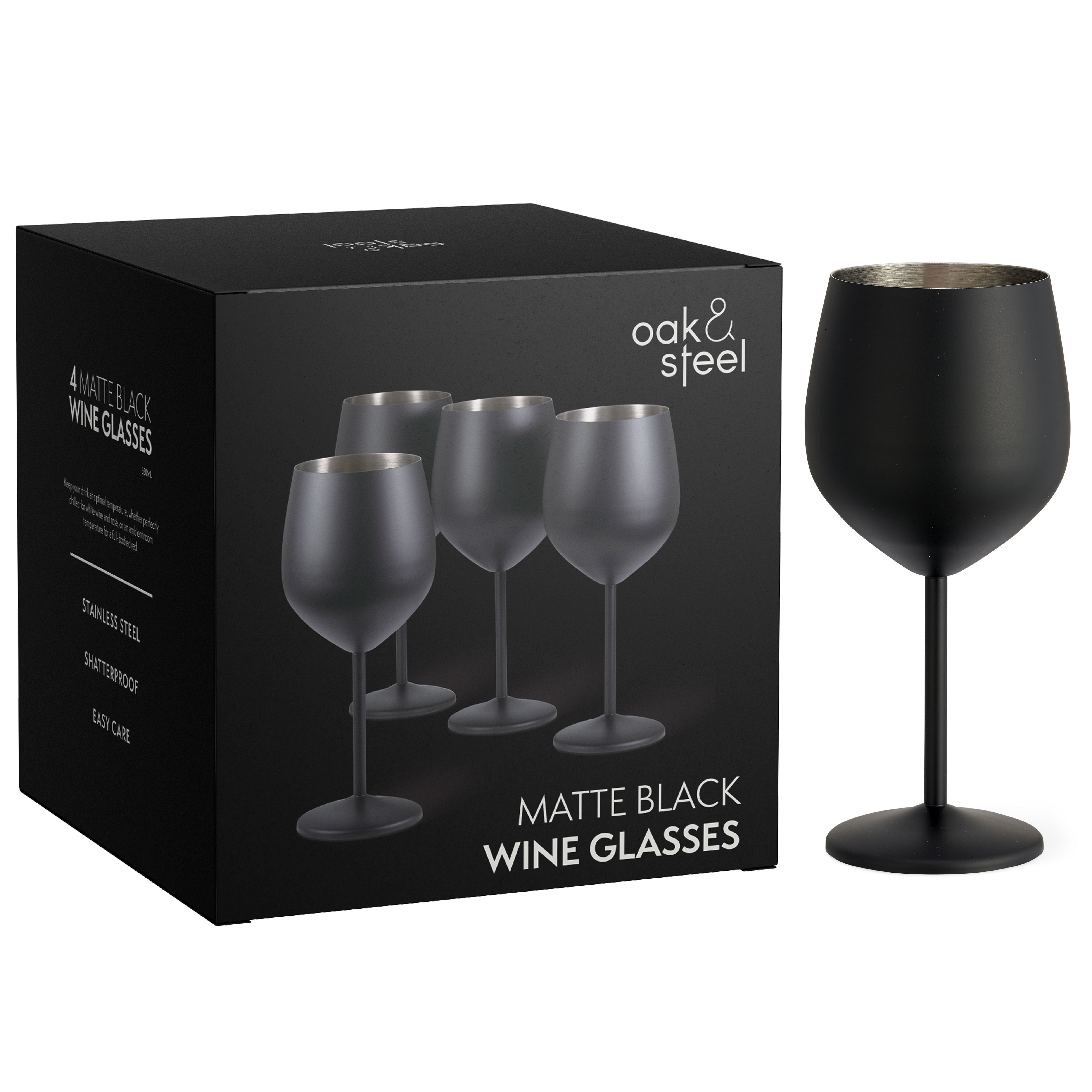 4 Matte Black Stainless Steel Wine Glasses