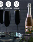 4 Matte Black Stainless Steel Champagne Flutes