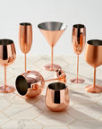 4 Rose Gold Stainless Steel Martini Cocktail Glasses