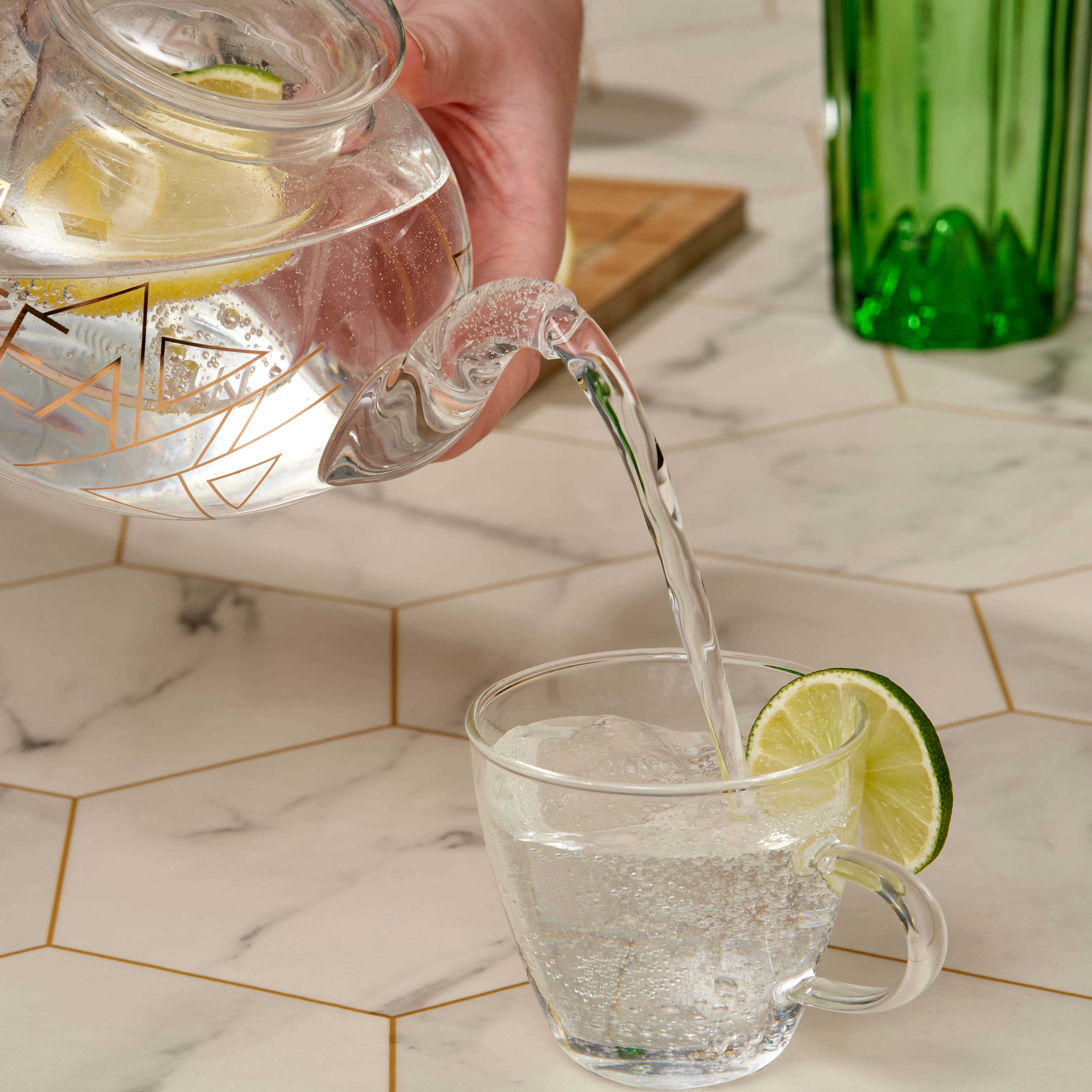 Glass Gin Teapot & Infuser Set with 4 Glass Tea Cups Oak & Steel