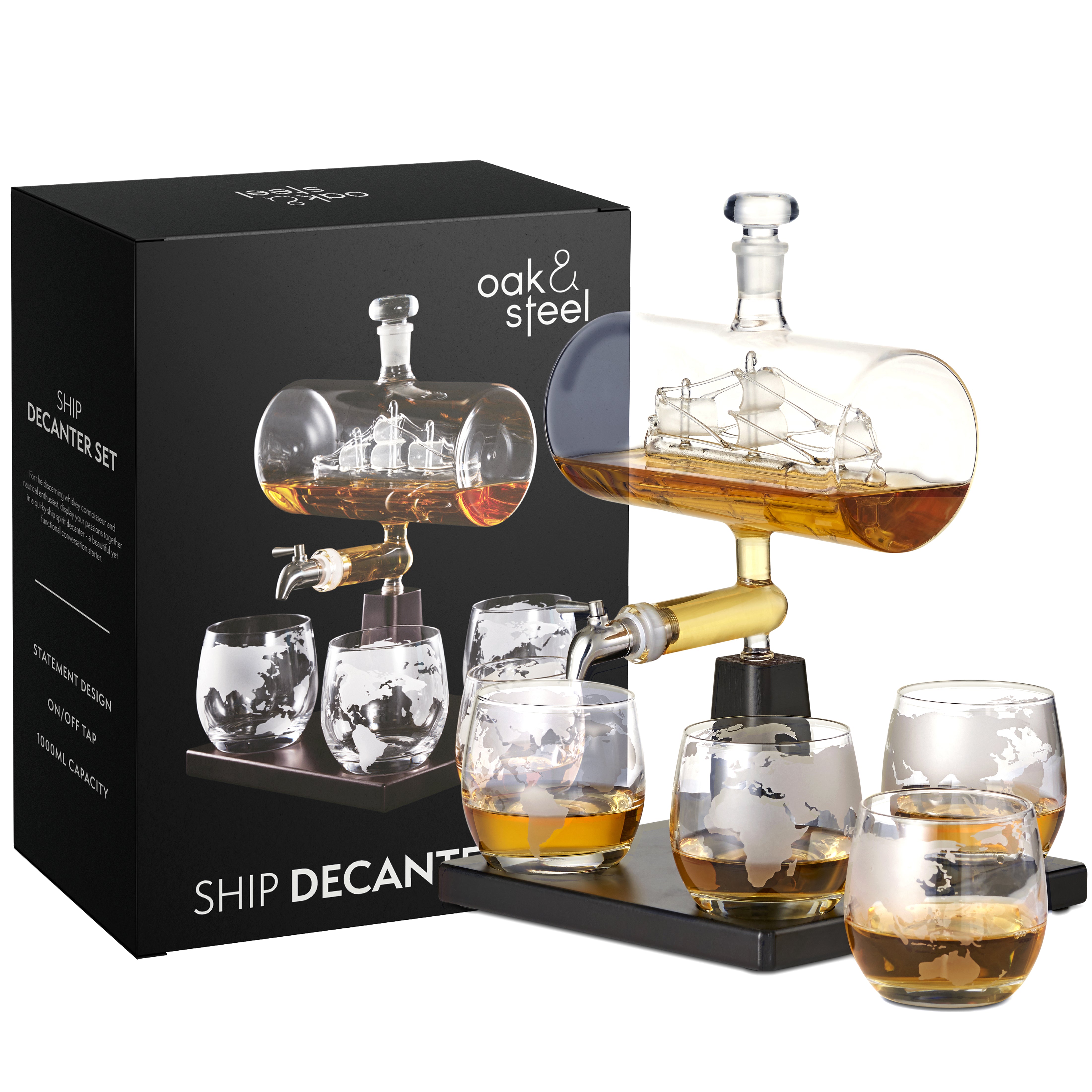 Glass Ship Whiskey Decanter Set