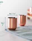 6 Rose Gold Stainless Steel Shot Glasses with Wooden Tray