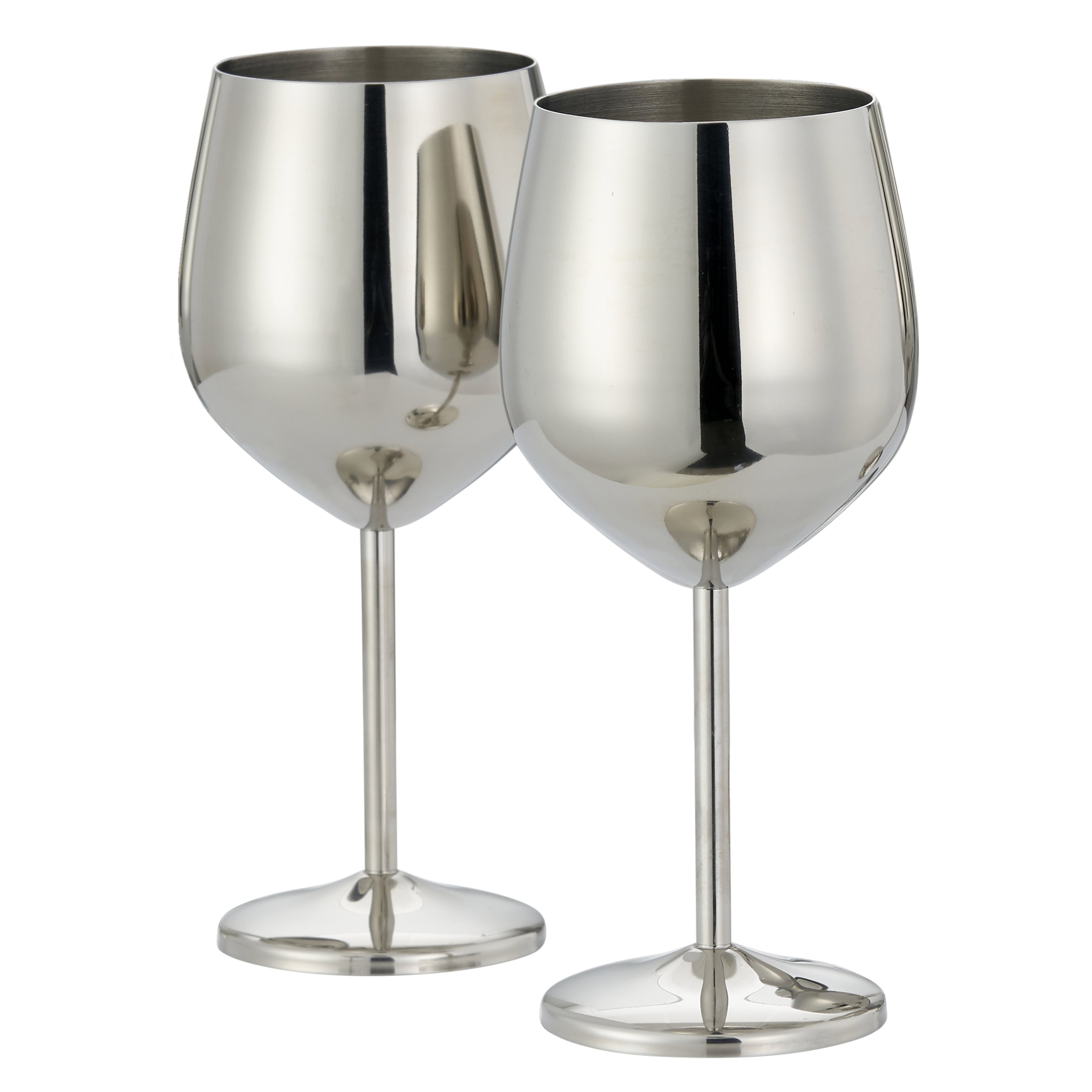 2 Silver Stainless Steel Wine Glasses