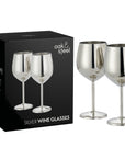 2 Silver Stainless Steel Wine Glasses