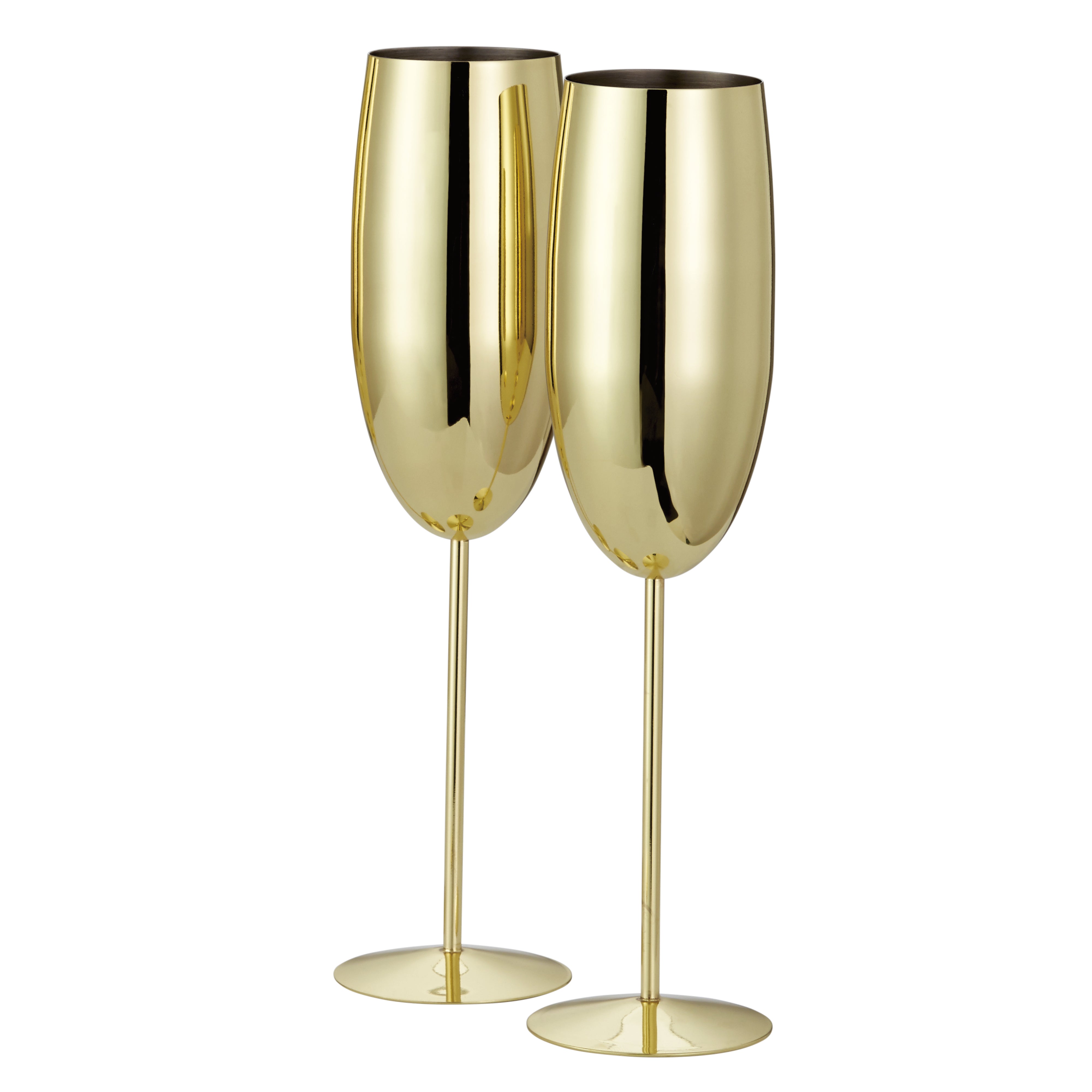 2 Gold Stainless Steel Champagne Flutes