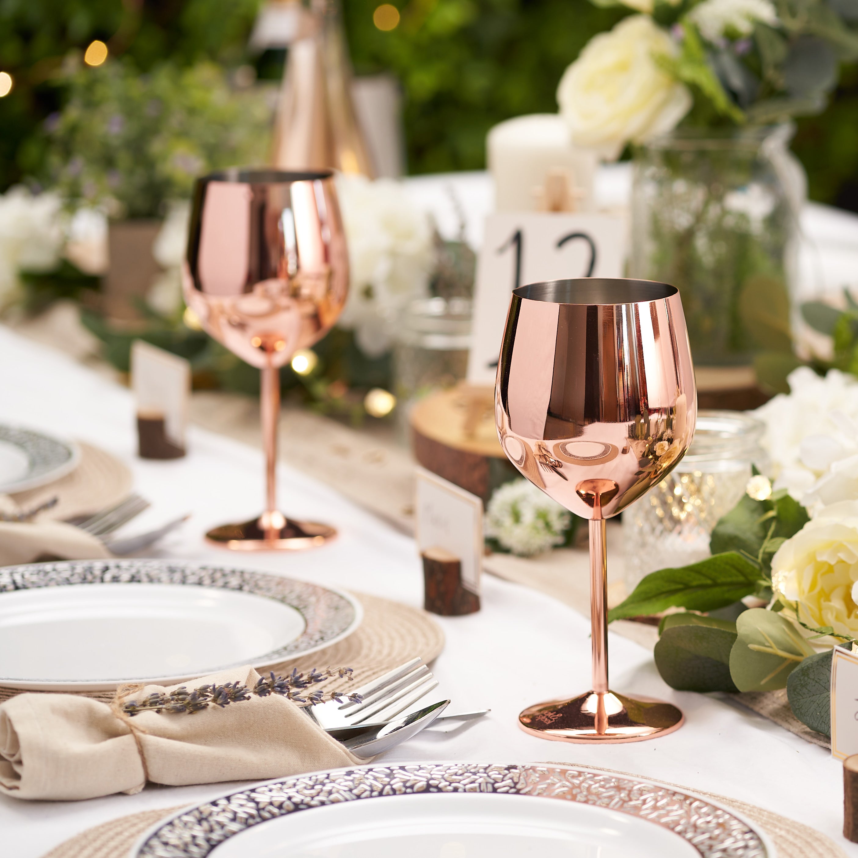 2 Rose Gold Stainless Steel Wine Glasses