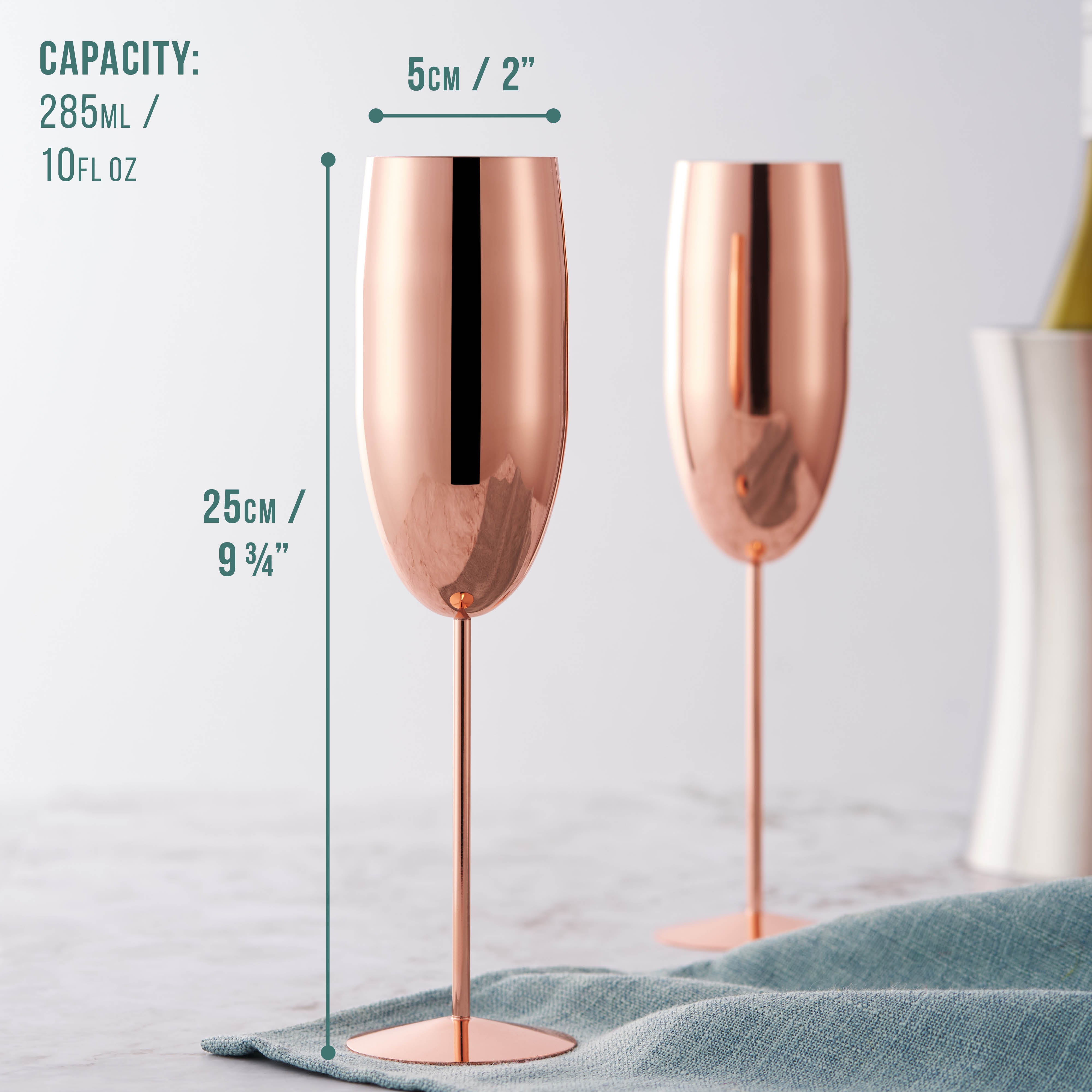 2 Rose Gold Stainless Steel Champagne Flutes