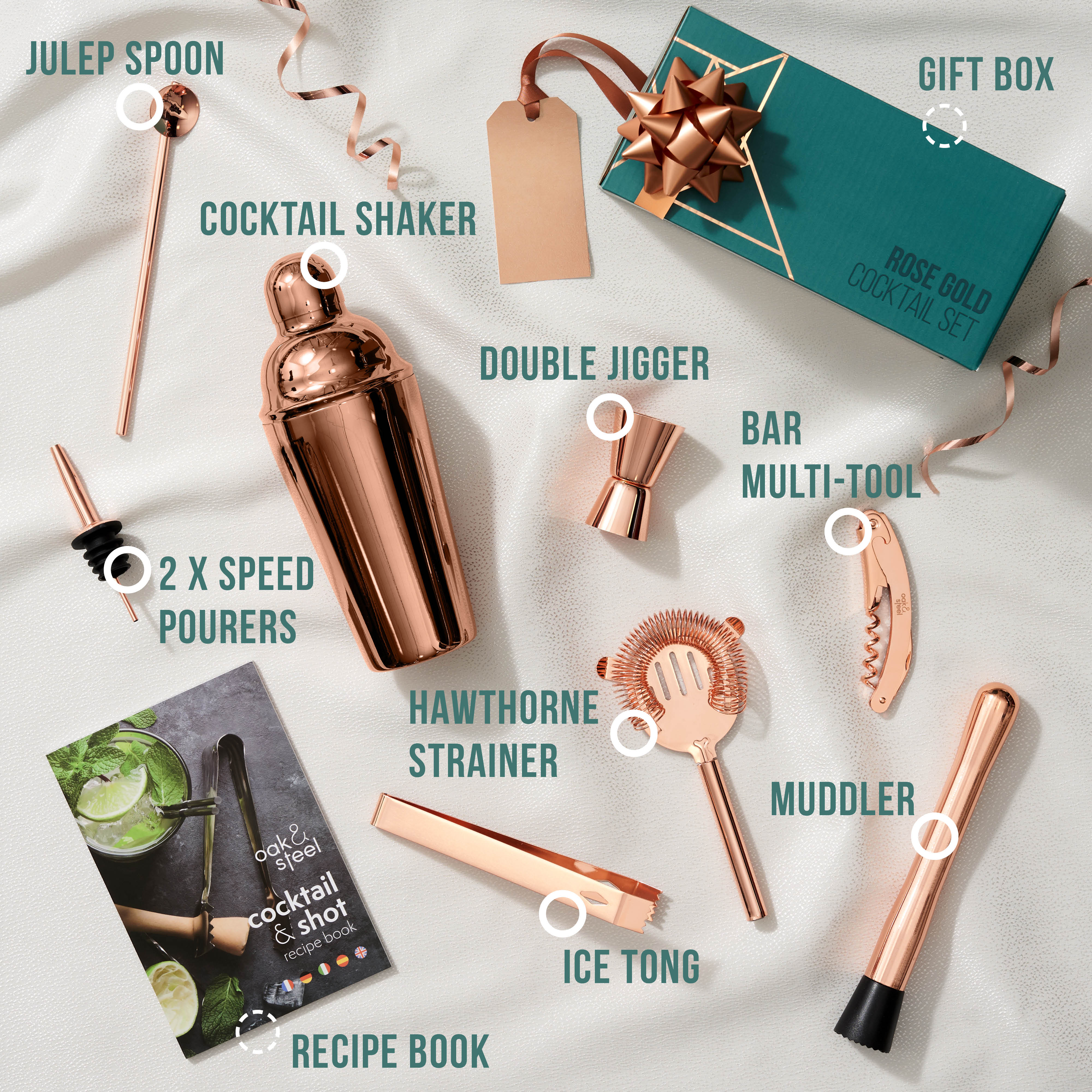 10pcs Rose Gold Stainless Steel Cocktail Set