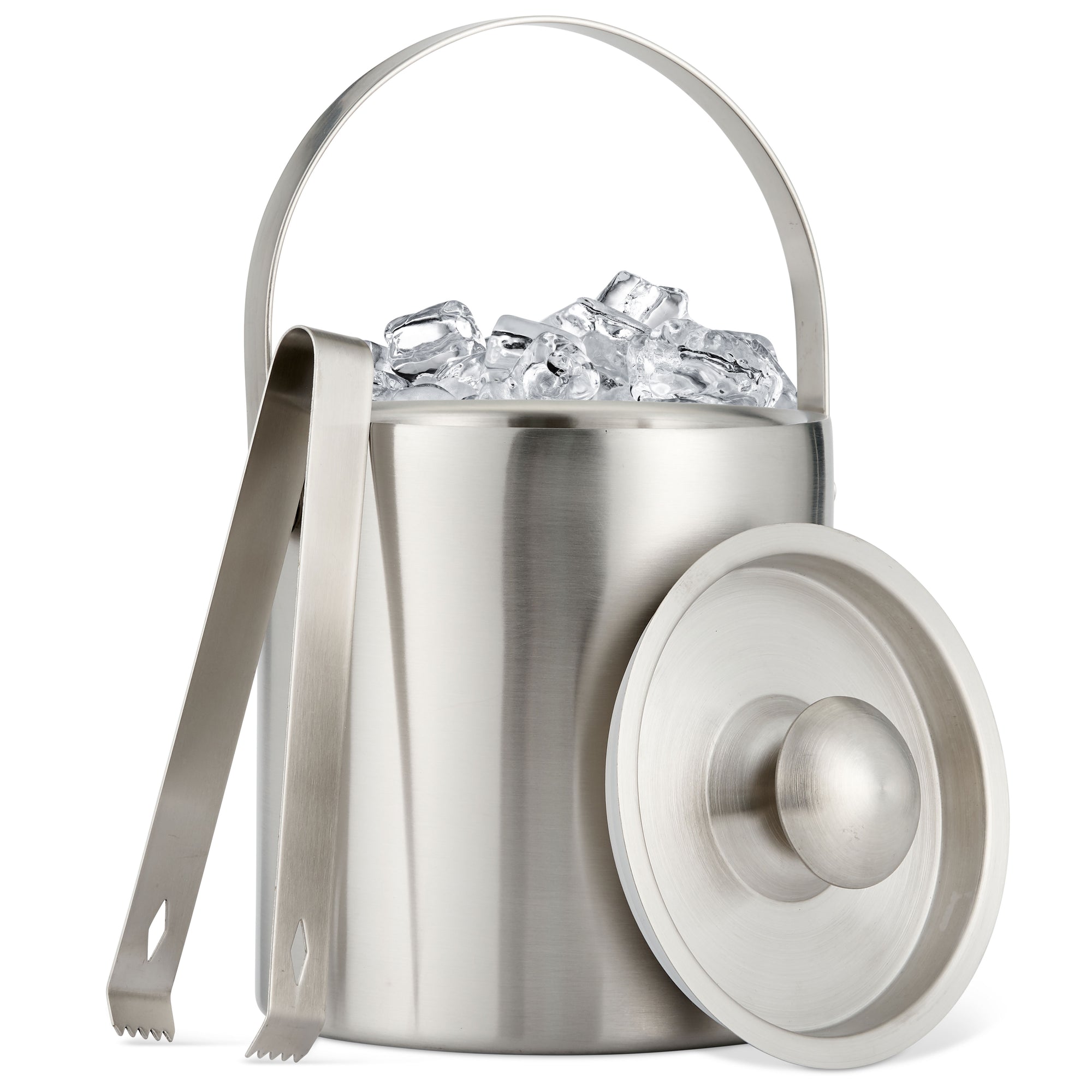 Stainless Steel Silver Ice Bucket with Tongs
