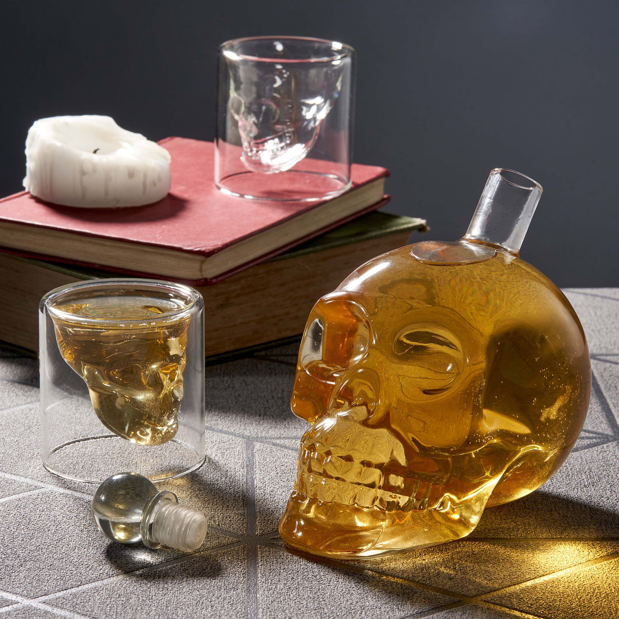 Glass Skull Whiskey Decanter Set