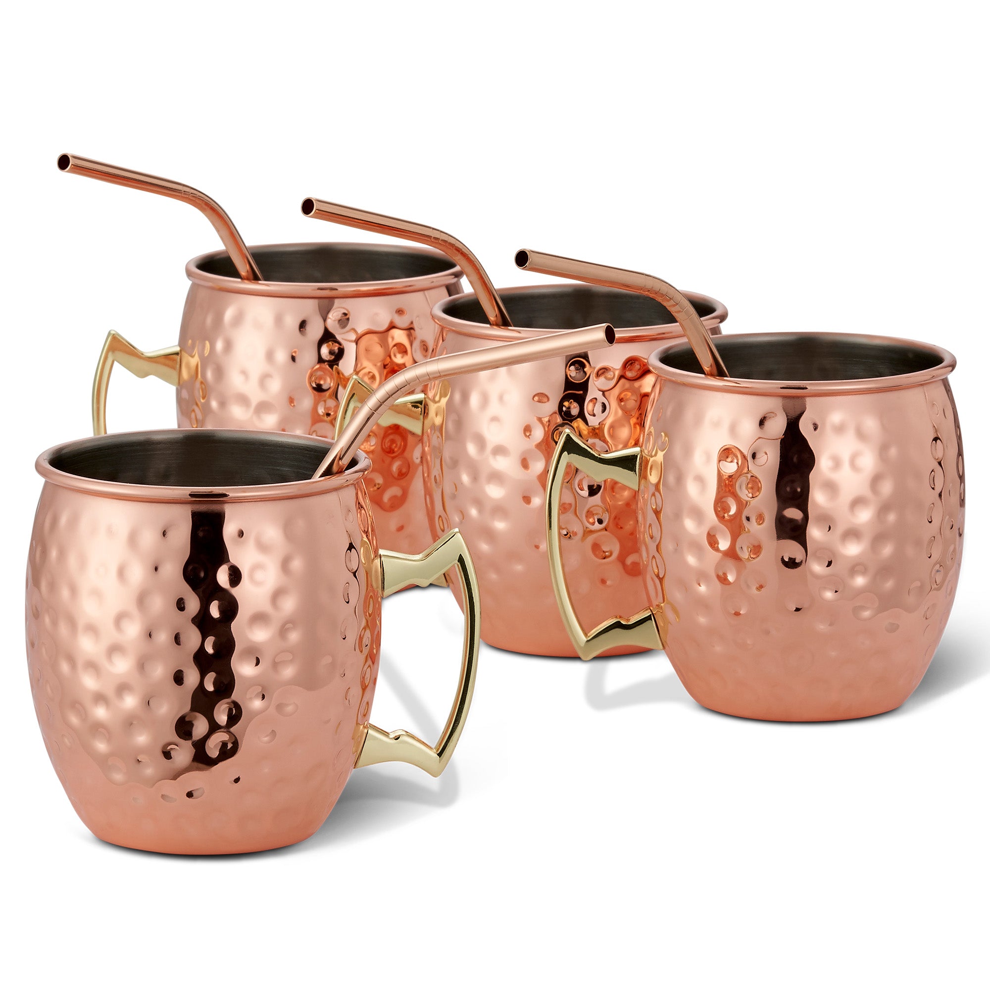 4 Stainless Steel Moscow Mule Cocktail Mug &amp; Straw Set