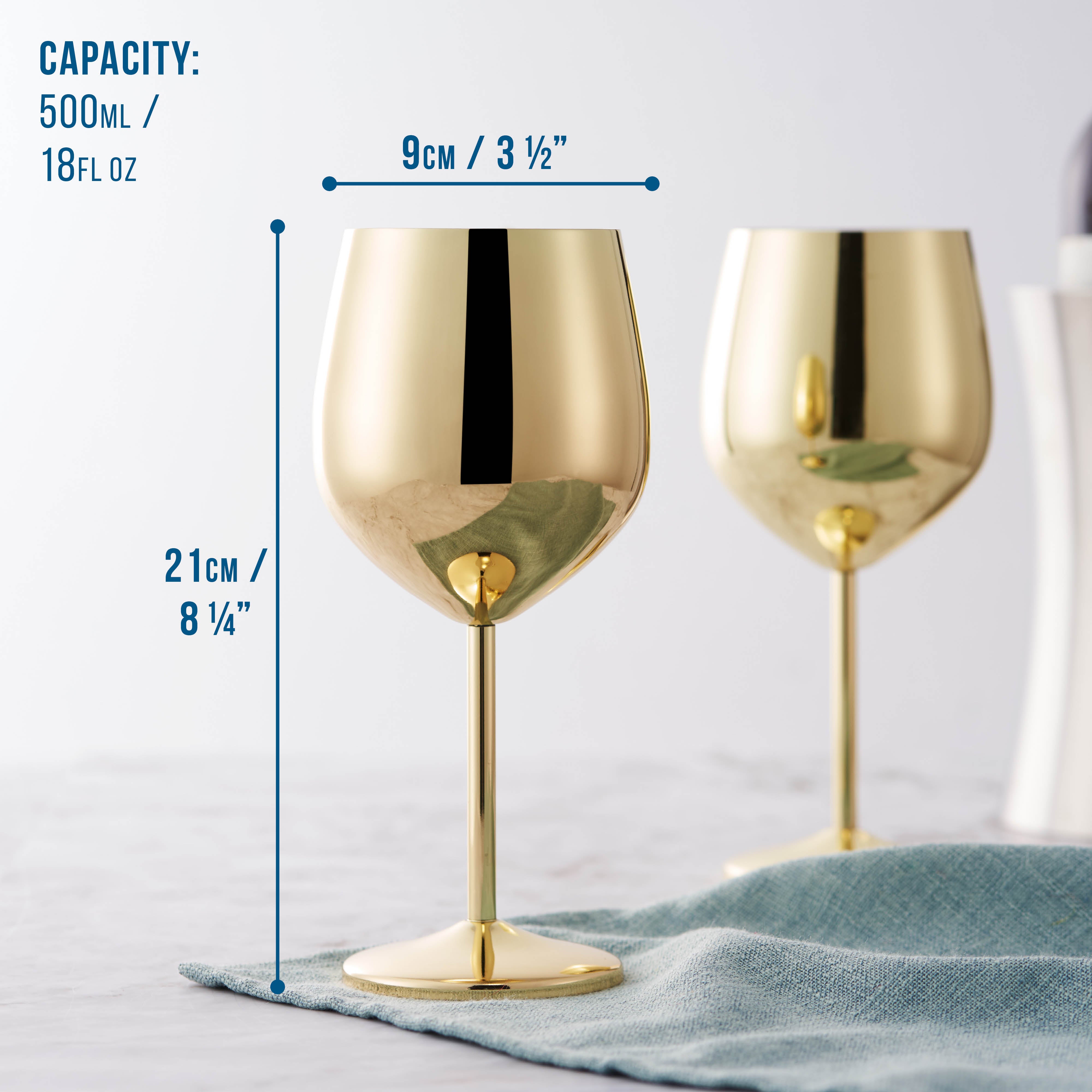 4 Gold Stainless Steel Wine Glasses