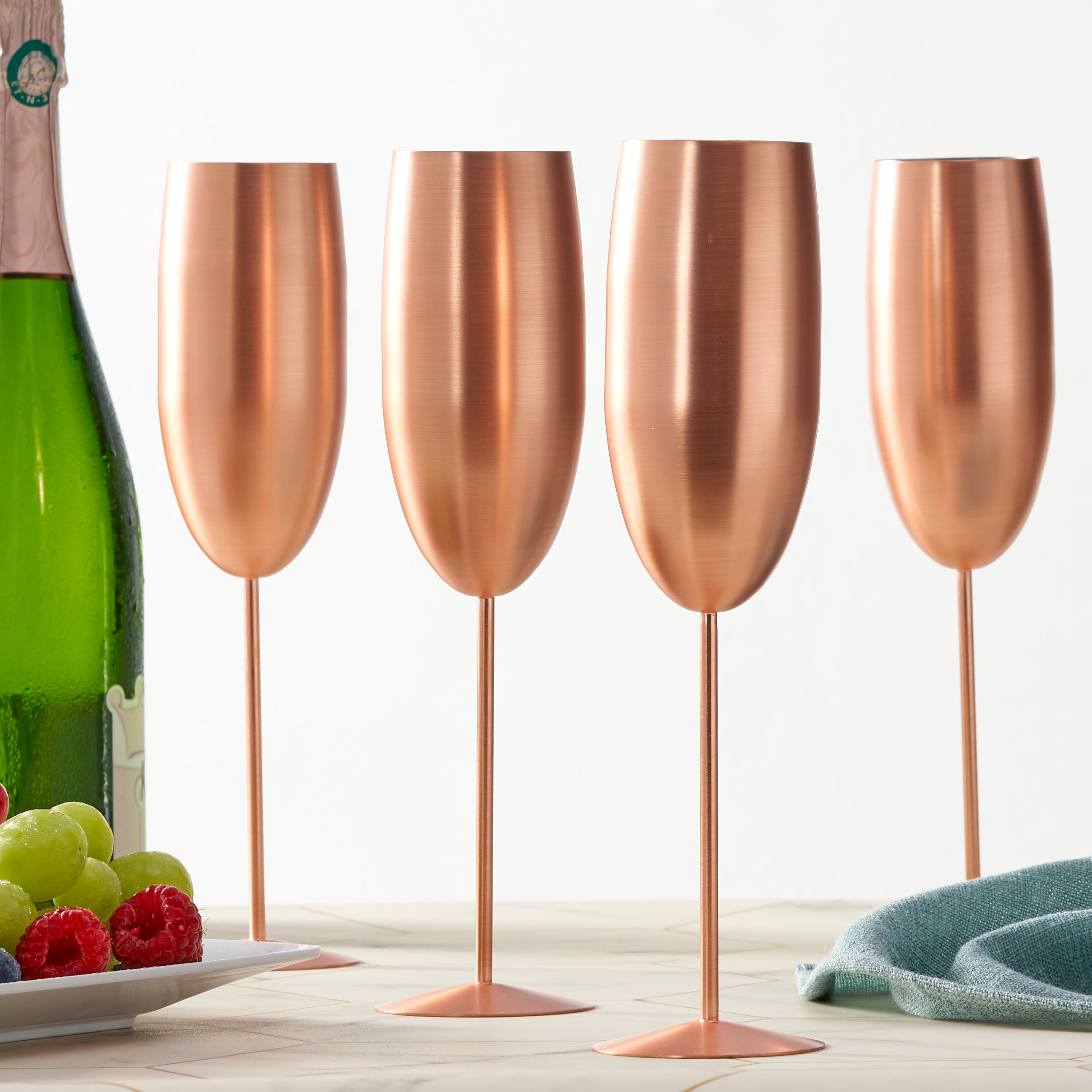 4 Matte Rose Gold Stainless Steel Champagne Flutes