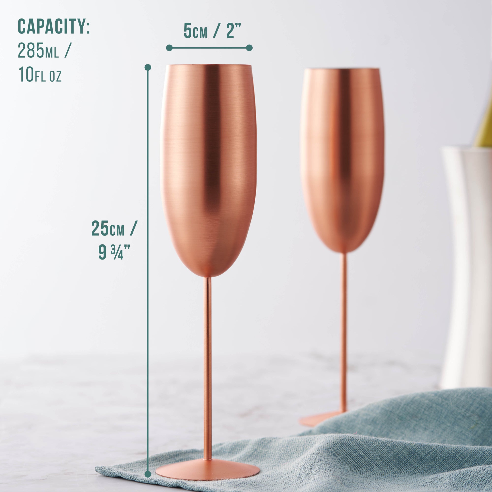 Stainless Steel Matte Rose Gold Champagne Flutes