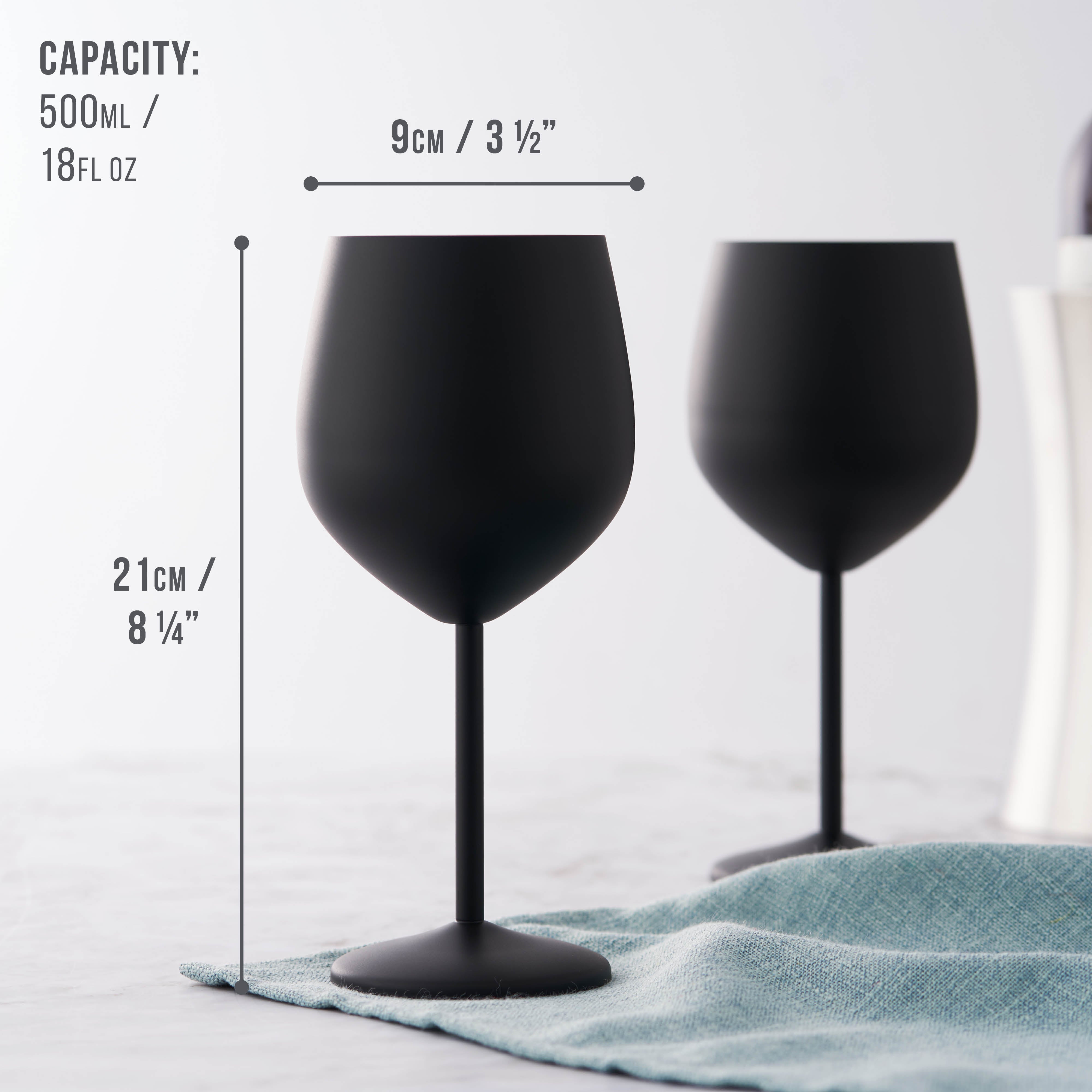 4 Matte Black Stainless Steel Wine Glasses – Oak & Steel