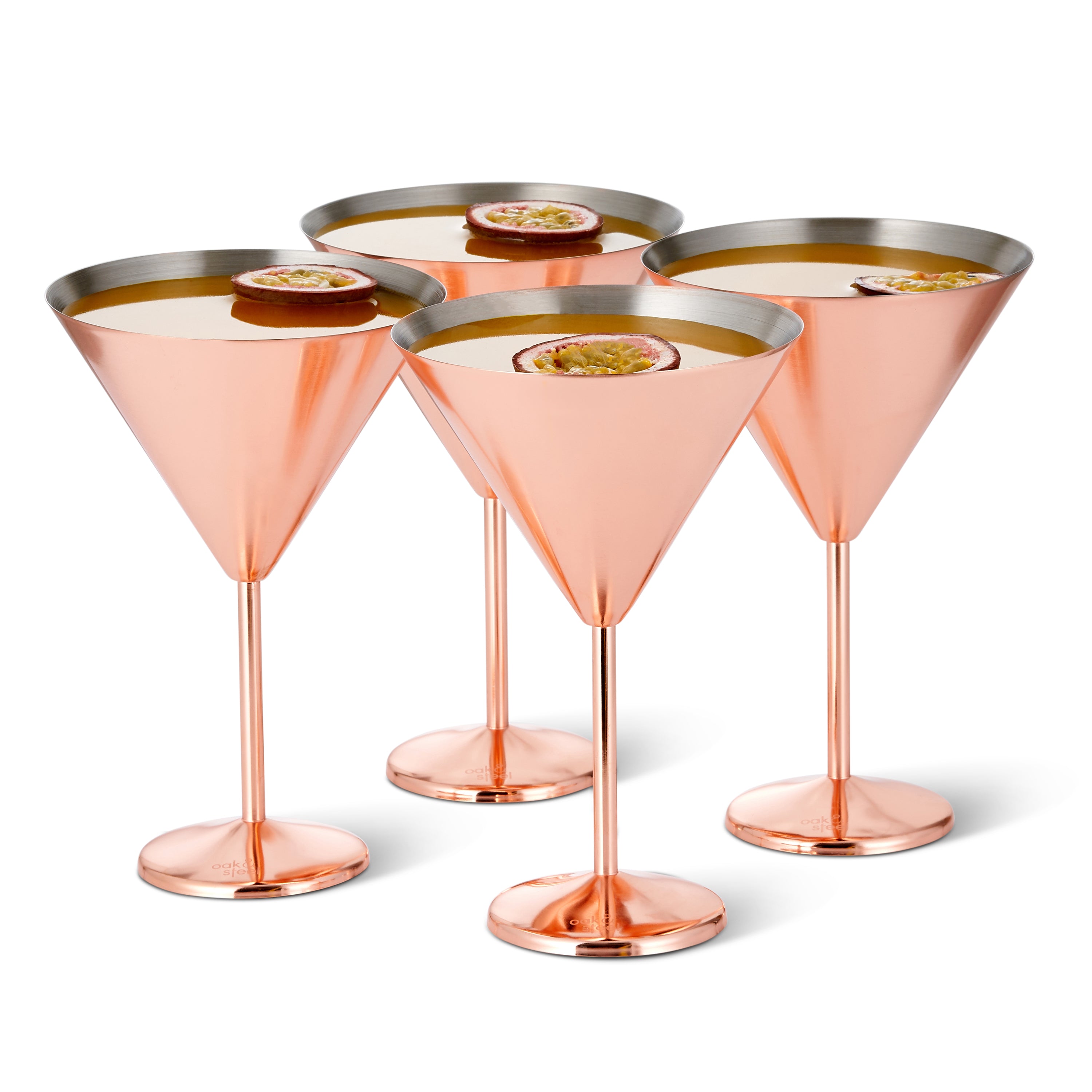 4 Rose Gold Stainless Steel Martini Cocktail Glasses
