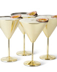 4 Gold Stainless Steel Martini Cocktail Glasses