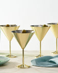 4 Gold Stainless Steel Martini Cocktail Glasses